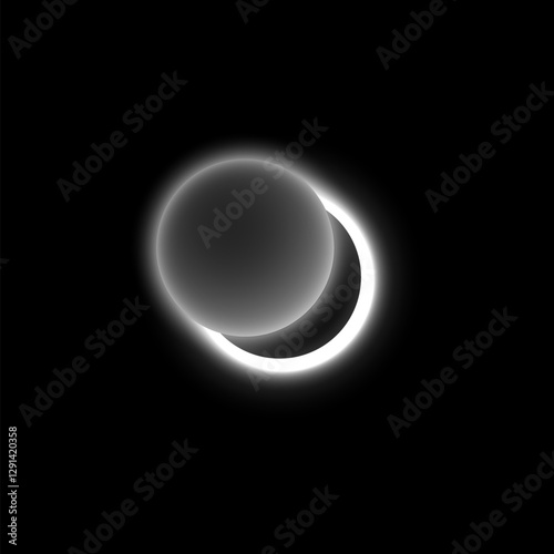 Solar or moon eclipse with white blur light, vector realistic partial planet eclipse in dark universe, space planet glow