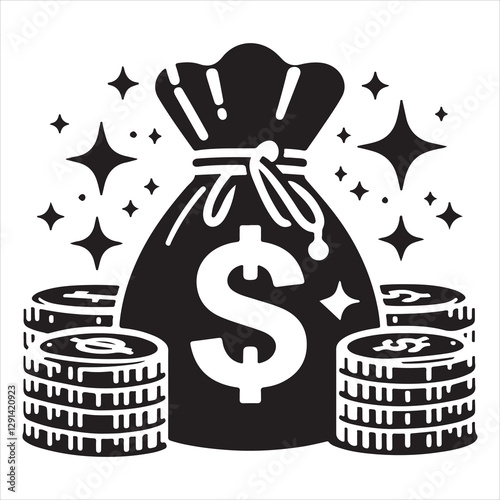 Money bag or stash of money flat icon silhouette vector
