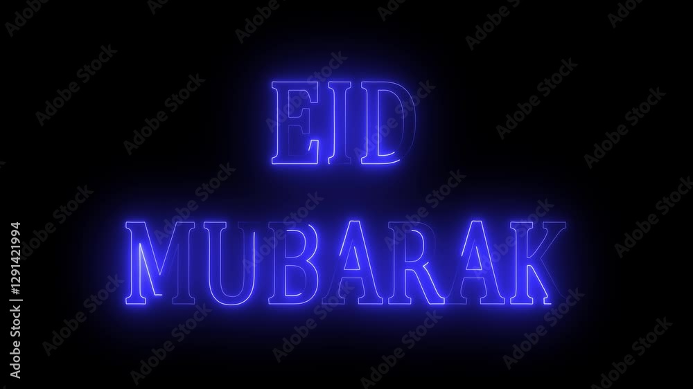 Eid Mubarak text animation by blue color neon on black background. Eid Mubarak text animation by blue color neon on black background.