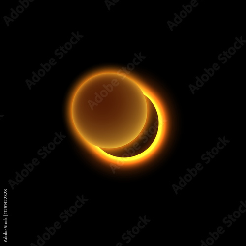Vector illustration of partial eclipse with bright shining yellow light.