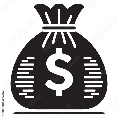 Money bag or stash of money flat icon silhouette vector