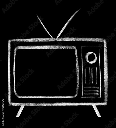 hand drawn old television with chalk on a blackboard 