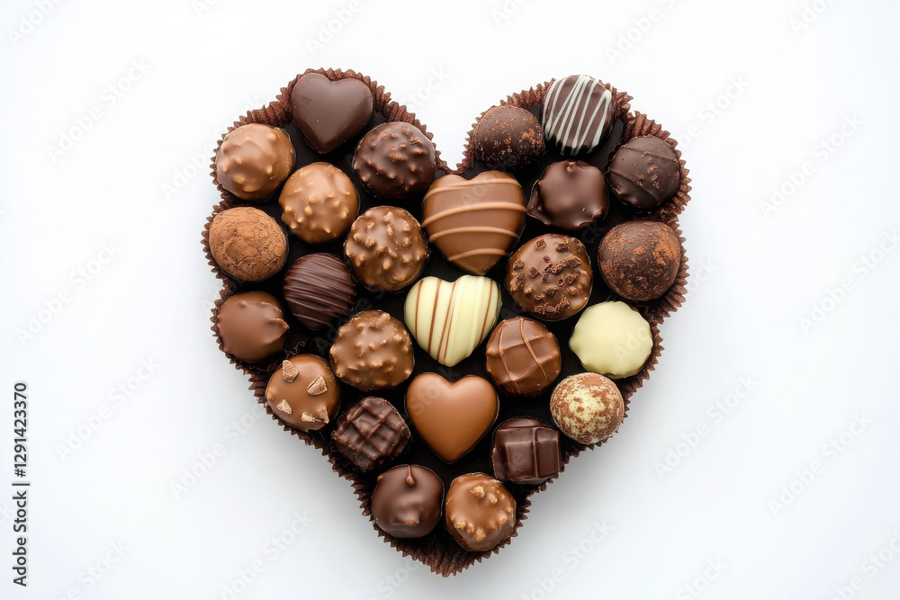 Heart shaped box of assorted chocolates for gifts on white background Heart shaped box of assorted chocolates for gifts on white background