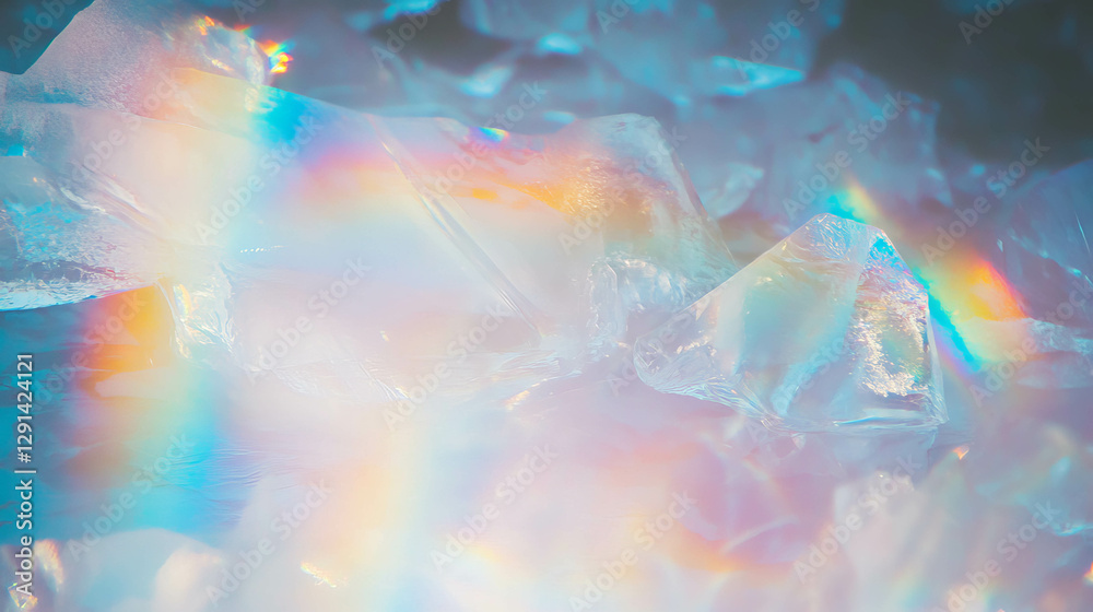 Naklejka premium Sunlight refracting through ice creating colorful spectrum background for nature design