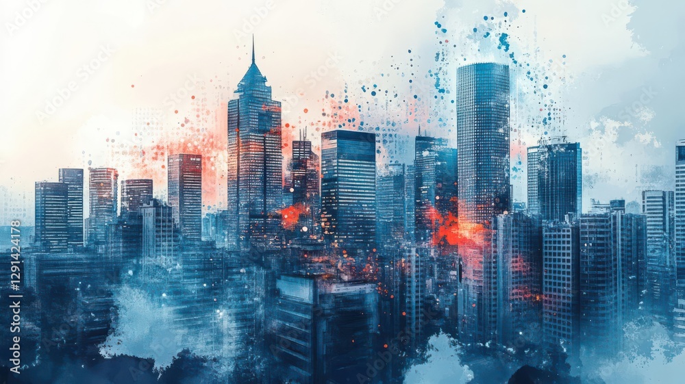 Obraz premium Mobile fintech solutions, creative app development, startup growth phase, Watercolor style