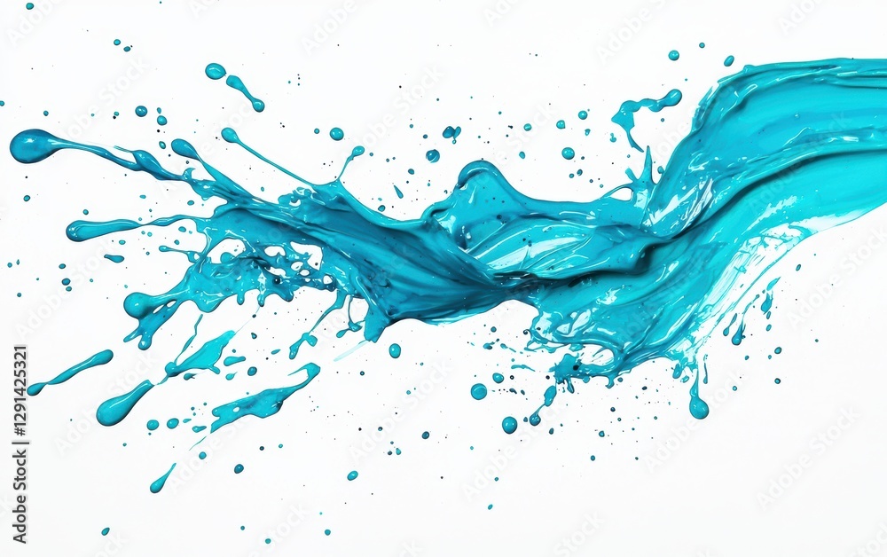 Splashes of bright turquoise paint on white background