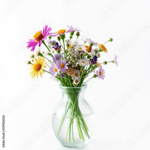 Wallpaper Mural A small bouquet of wildflowers in a delicate glass vase creates a peaceful scene, glass vase, serene, isolated Torontodigital.ca