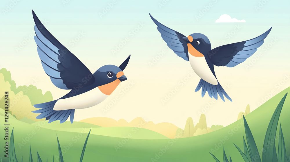 Naklejka premium Swallows in the Grass