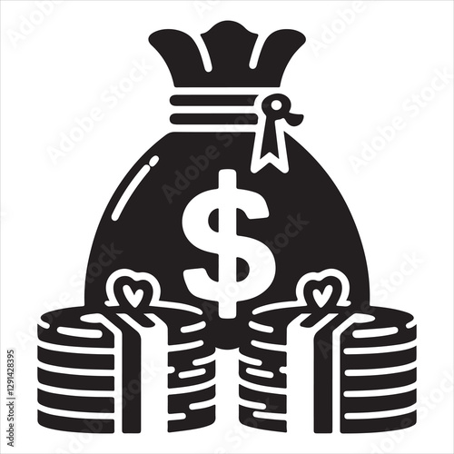 Money bag or stash of money flat icon silhouette vector