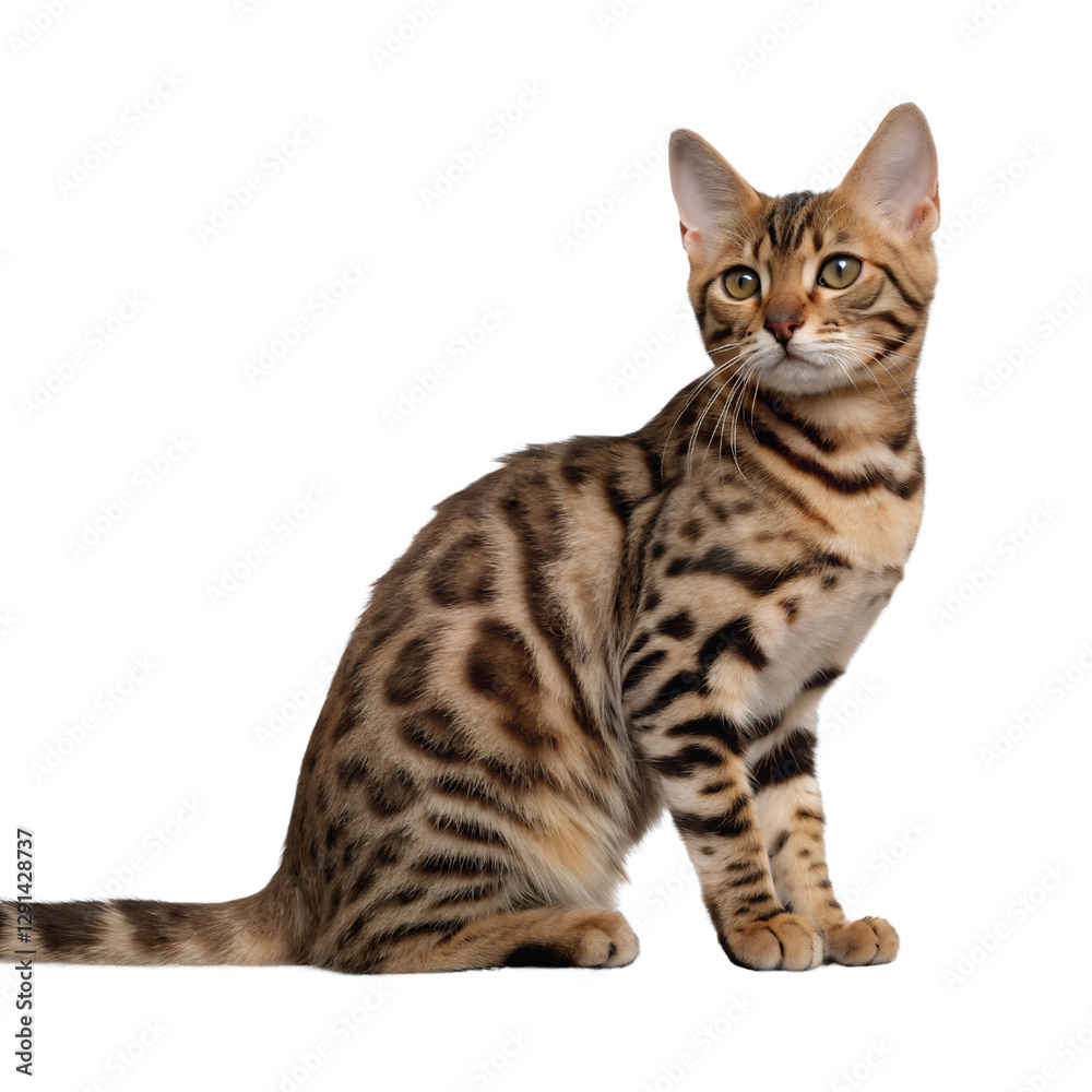 Obraz premium Portrait of a bengal cat sitting Isolated Trasnparent Background, Png Isolated, Trasnparent Background