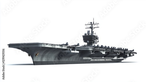 Grey Aircraft Carrier on White Background 3D Render