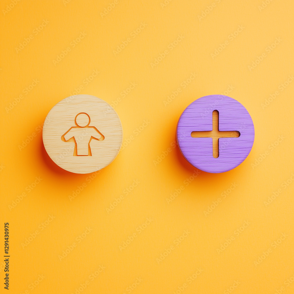 Fototapeta premium Gender equality conceptual image. Male and female symbol on wooden circles on beautiful orange background.