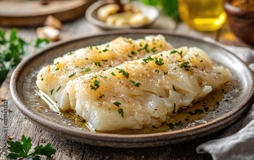 Traditional Salted Codfish (Bacalhau) on a Plate Traditional Salted Codfish (Bacalhau) on a Plate