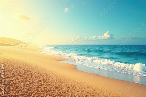 Warm sand colors blend with a serene blue haze, landscape, wave, gradual