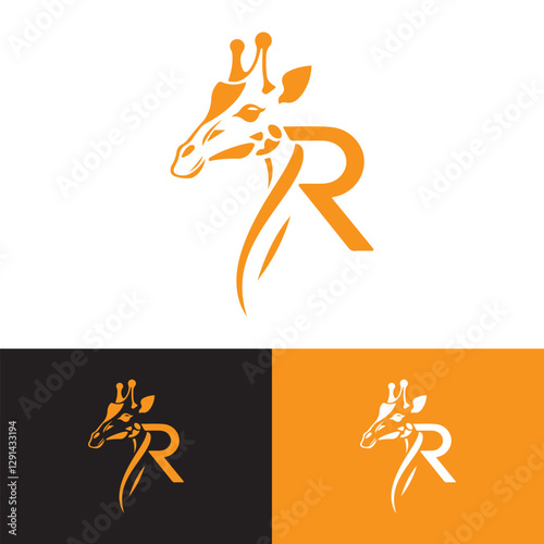 Modern Minimalist Letter R Giraffe Head Logo Design Vector Illustration