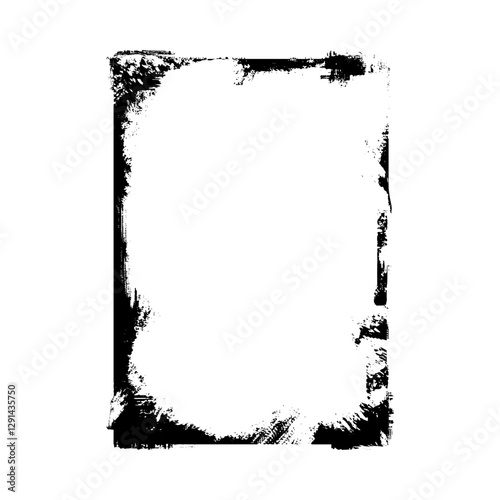 Grunge black vector frame, messy paintbrush strokes rectangle border scratched rough edges, ink or chalk texture stamp