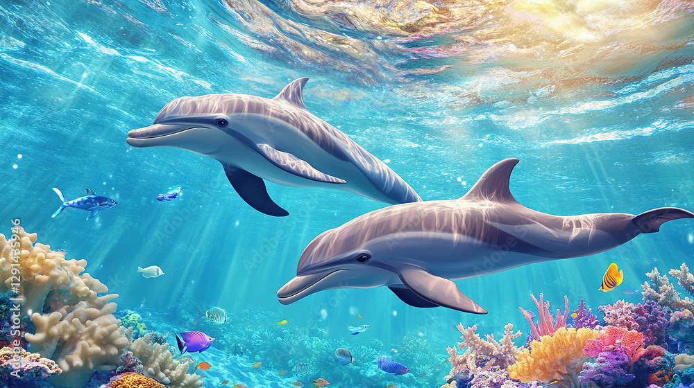 Obraz premium Dolphins Playing Underwater
