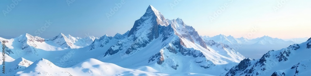 Obraz premium Glaciated peak rising from snow-covered terrain, winter, mountain, peak