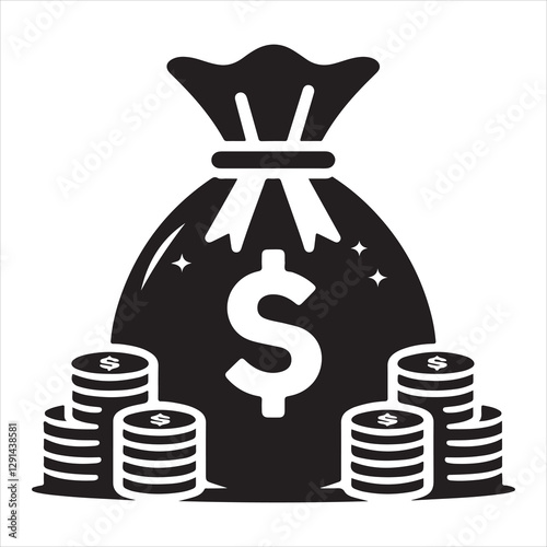 Money bag or stash of money flat icon silhouette vector