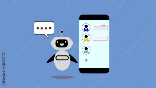 Smart AI Chatbot Assistant, 2D Animation of a Mobile App Engaging in Real-Time Customer Support and Internet Communication