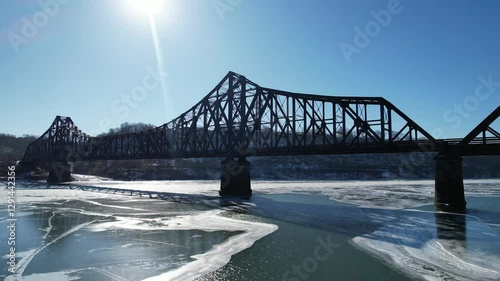 train bridge over the frozen river