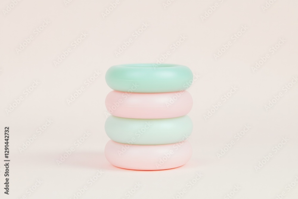 Stack of soft, pastel-colored rings creates playful and soothing Stack of soft, pastel-colored rings creates playful and soothing