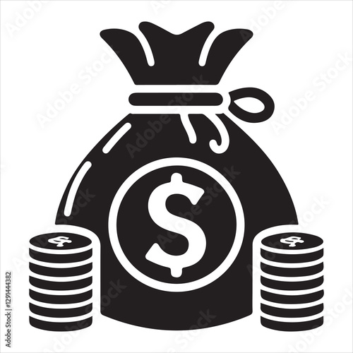 Money bag or stash of money flat icon silhouette vector