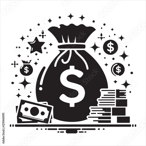 Money bag or stash of money flat icon silhouette vector