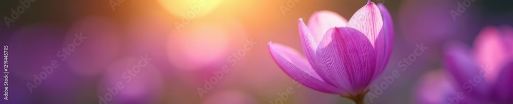 Soft purple petals unfolding in morning light, delicate, gentle, sunlight filtering Soft purple petals unfolding in morning light, delicate, gentle, sunlight filtering