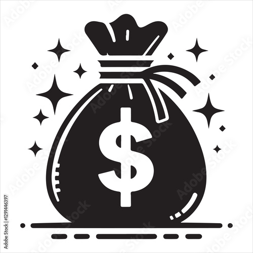 Money bag or stash of money flat icon silhouette vector