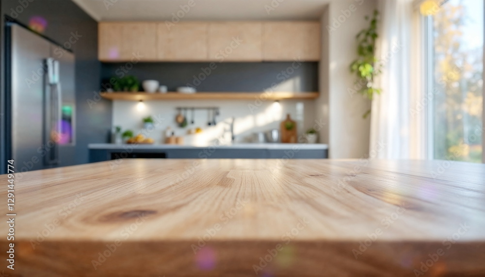 Close-up of a wooden countertop in a modern kitchen. Close-up of a wooden countertop in a modern kitchen.