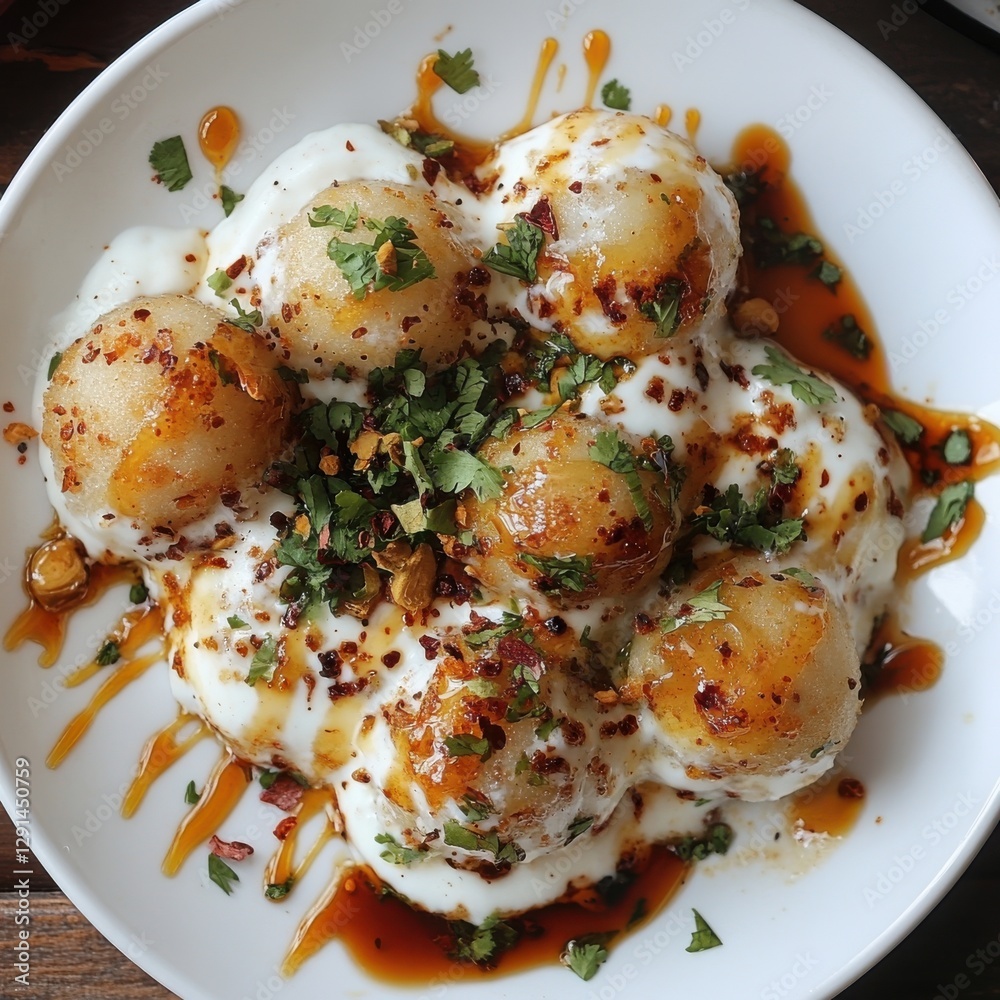 Delicious Dahi Vada with Yogurt Tamarind and Spices Delicious Dahi Vada with Yogurt Tamarind and Spices