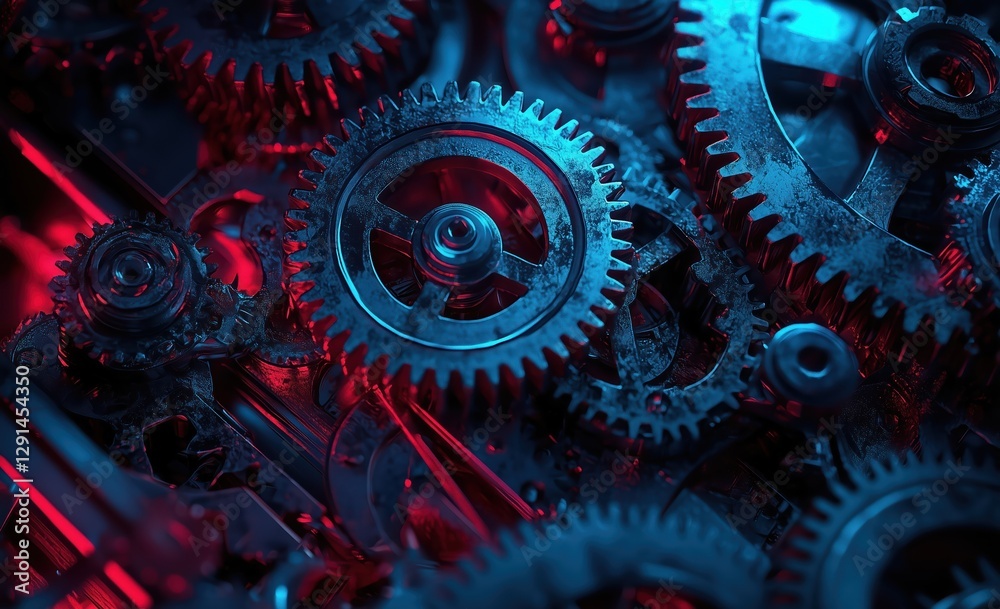 metal gears in motion with futuristic lighting