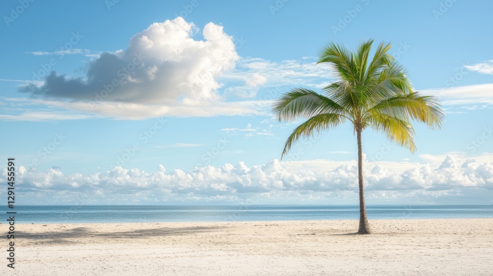 Fototapeta premium A calm beach with a lone palm tree