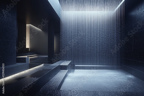 Serene indoor water feature with modern architecture and calming atmosphere for relaxation and meditation