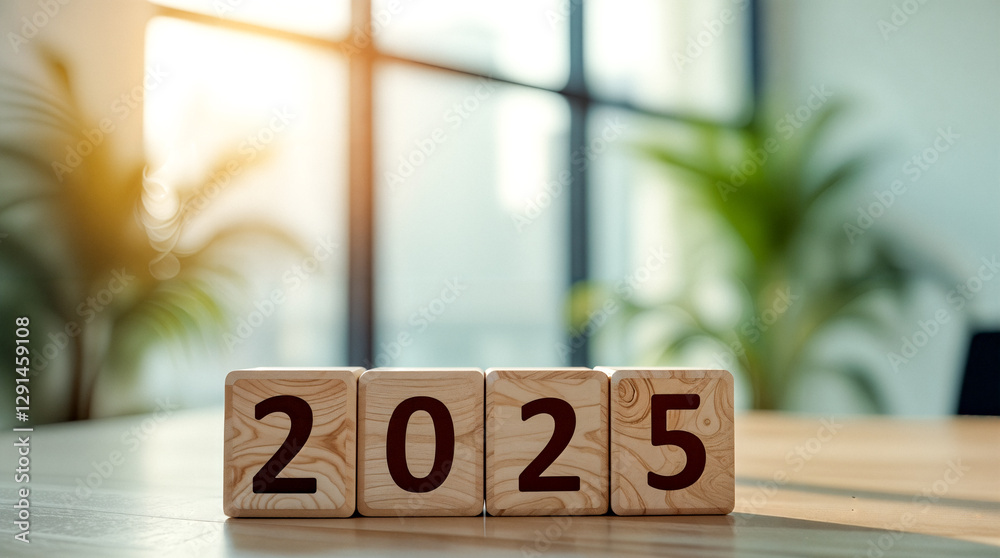 wooden number blocks displaying 2025 in a bright room