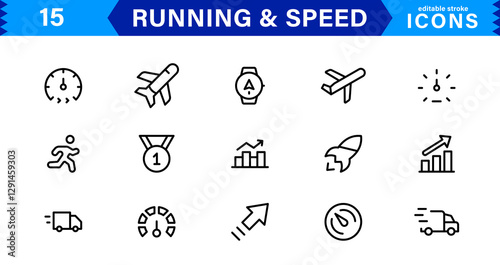 Modern Running and Speed Icons. Scalable Illustrations for Sports, Racing, Training, and Performance Graphics