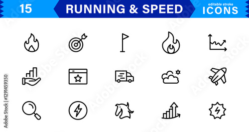 Modern Running and Speed Icons. Scalable Illustrations for Sports, Racing, Training, and Performance Graphics