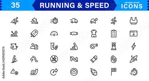 Modern Running and Speed Icons. Scalable Illustrations for Sports, Racing, Training, and Performance Graphics