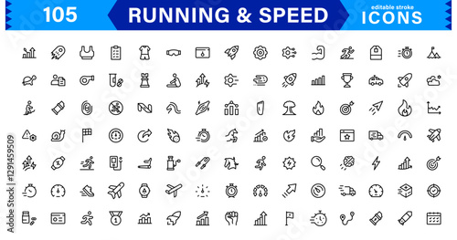 Modern Running and Speed Icons. Scalable Illustrations for Sports, Racing, Training, and Performance Graphics