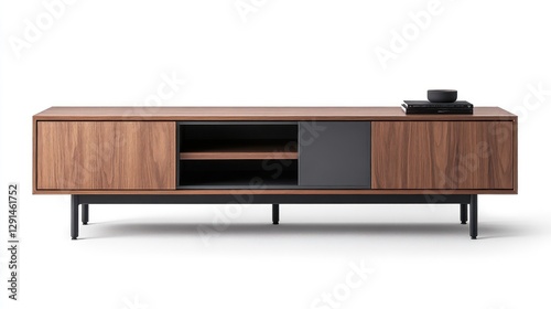 Modern Media Console with Hidden Storage on White Background