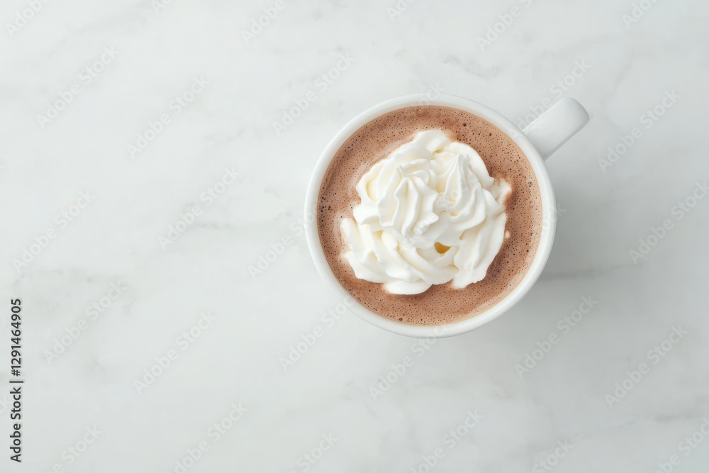 Creamy Hot Chocolate with Whipped Topping in a White Mug Creamy Hot Chocolate with Whipped Topping in a White Mug