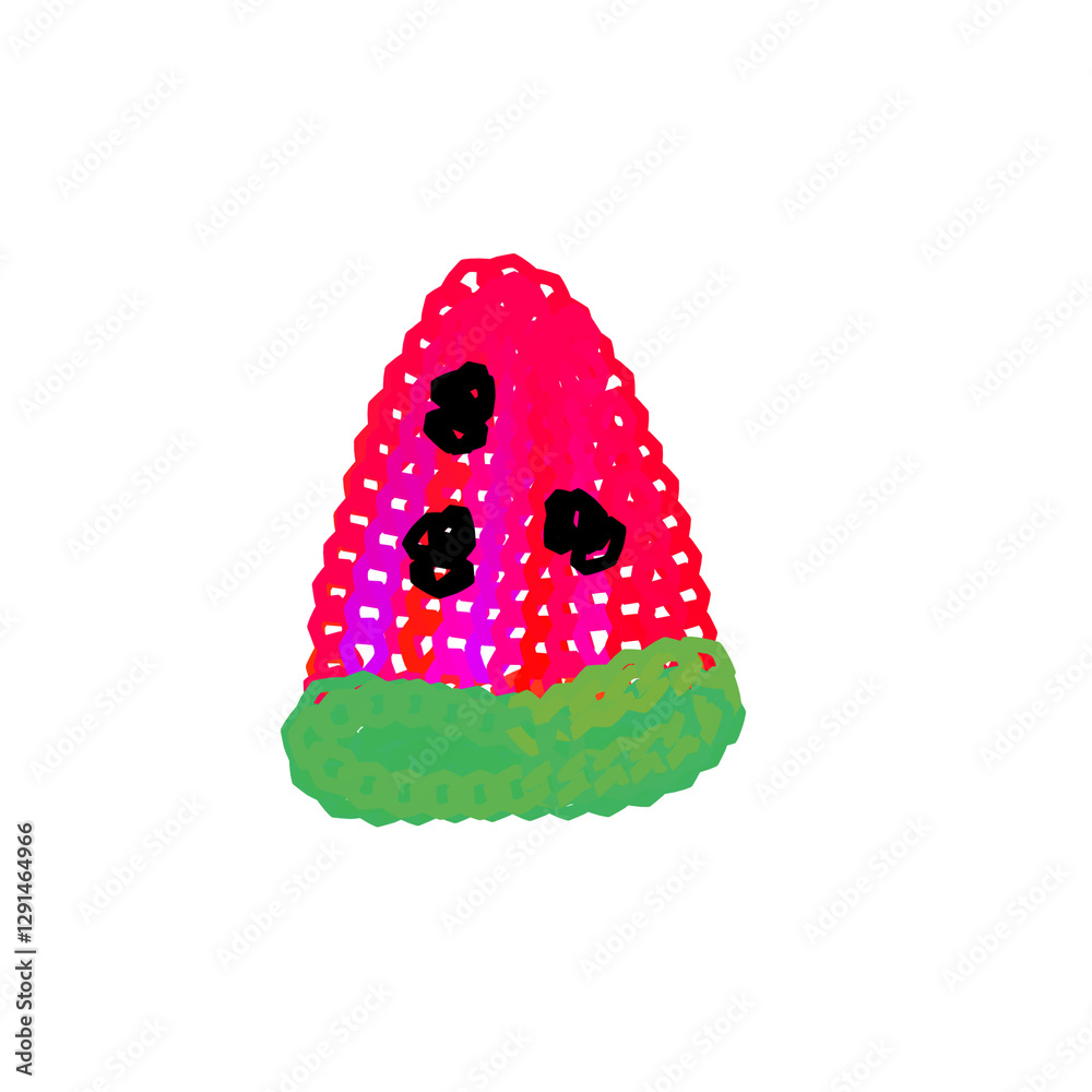 This watermelon slice is carefully painted with watercolors, giving it a beautiful and vibrant color This watermelon slice is carefully painted with watercolors, giving it a beautiful and vibrant color