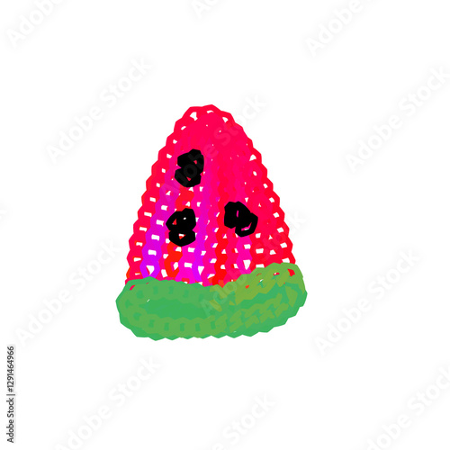 This watermelon slice is carefully painted with watercolors, giving it a beautiful and vibrant color