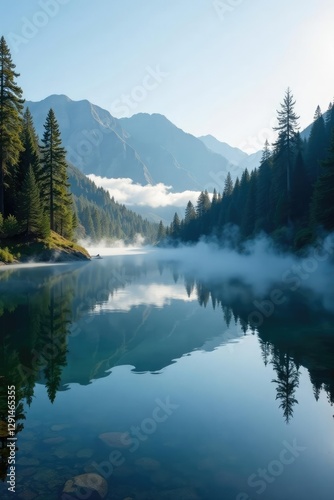 Mist rising from a tranquil lake in the Mokelumne Wilderness, lake, mirror-like surface