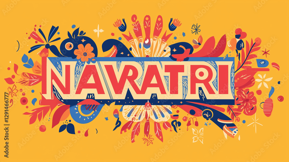 Obraz premium Happy Navratri, Logo Design or Unit Design with festive design elements. Colourful Navratri Greetings design.
