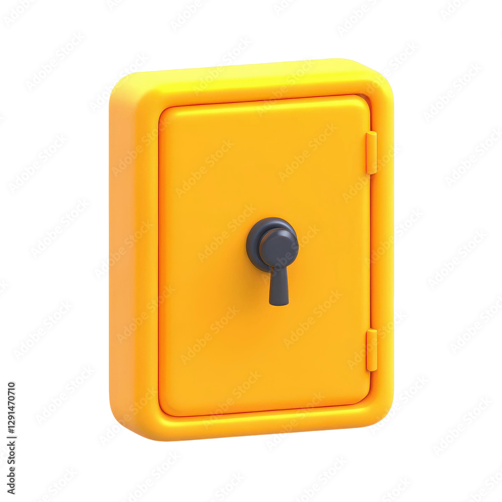 A bright yellow safe with a simple keyhole, set against a black background. A bright yellow safe with a simple keyhole, set against a black background.