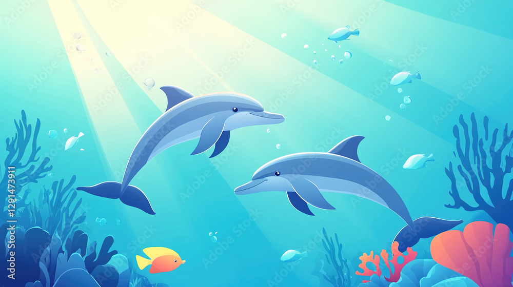 Fototapeta premium Dolphins Playing Underwater