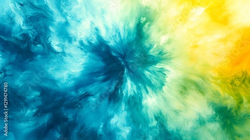 Vibrant Swirls of Energy: A Fluid Abstract Tie-Dye Explosion of Blue and Yellow in a Dynamic Digital Artwork