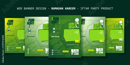 Web banner template design with product place in green background for ramadan iftar party design